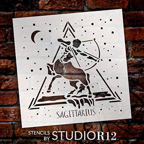 SAGITTARIUS סטנסיל אסטרולוגי מאת Studior12 | כוכב DIY שלט חדר שינה גלגל המזלות ועיצוב הבית | סימני עץ